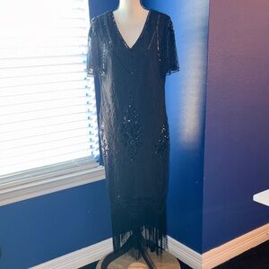 PrettyGuide Great Gatsby Dress – Black – Size XXL – Sequin & Fringe – EUC